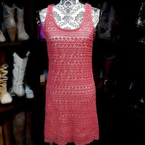 LC Lauren Conrad fully lined short coral crochet dress